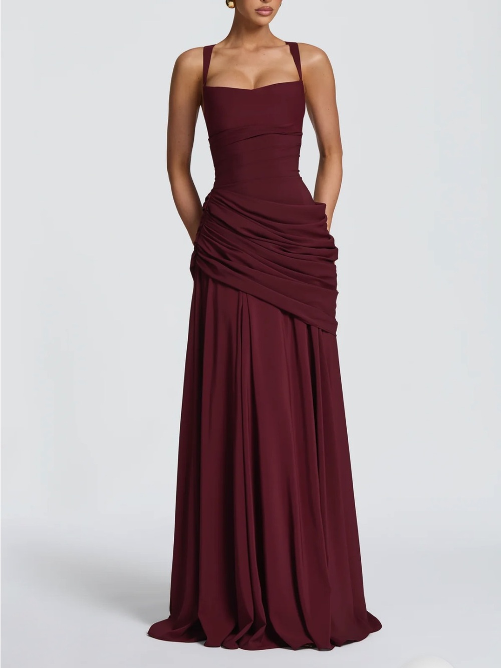 Babyboo Sura Maxi Dress in Cherry Lacquer (red burgundy) - side M (US 6)